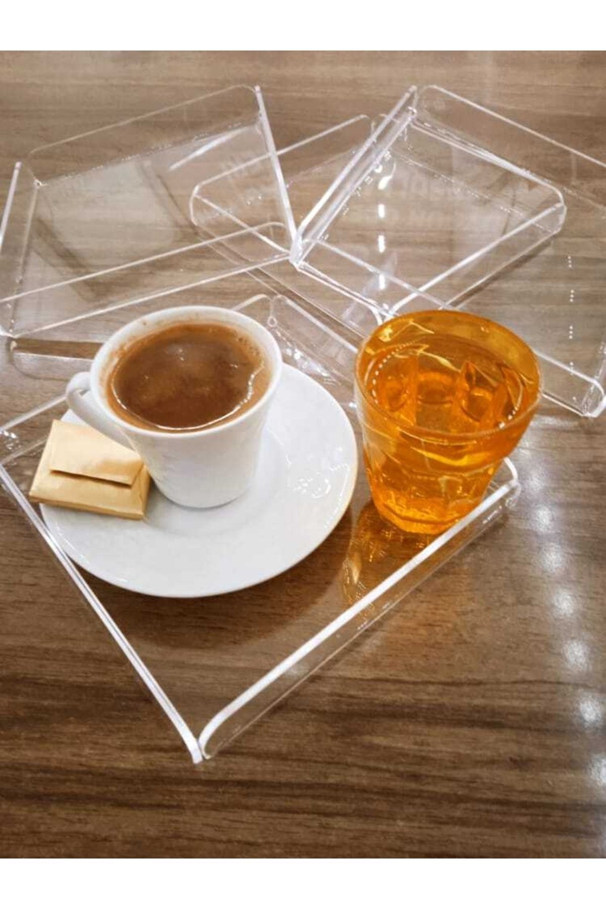 Şeffaf Pleksi Kahve Sunumuk 16x16 Cm ( 4 Adet Ürün)