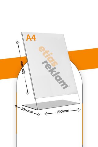 A4 L Tipi Dikey Masa Üstü 50'li Paket / Şeffaf Pleksi Föylük / Broşürlük