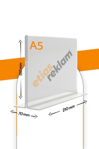 A5 T Tipi Yatay Masa Üstü 20'Li Paket / 2.8 Mm Şeffaf Pleksi Föylük / Broşürlük