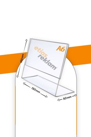 A6 L Tipi Yatay Masa Üstü 50'Li Paket / 2.8 Mm Şeffaf Pleksi Föylük / Broşürlük