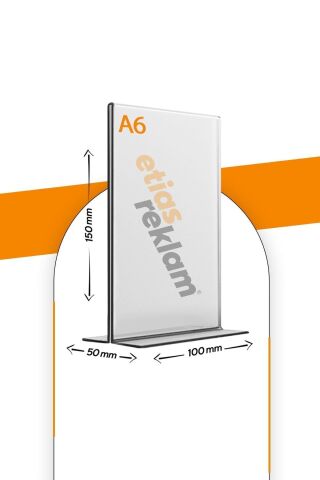 A6 T Tipi Dikey Masa Üstü 20'Li Paket / 2.8 Mm Şeffaf Pleksi Föylük / Broşürlük