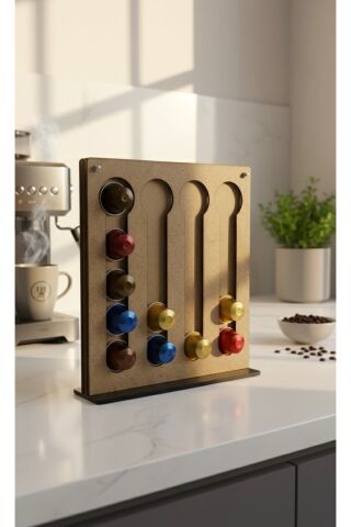 Dekoratif Ahşap Nespresso Kahve Kapsül Tutucu Standı - 20 Kapasiteli