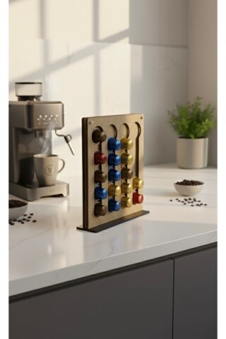 Dekoratif Ahşap Nespresso Kahve Kapsül Tutucu Standı - 20 Kapasiteli