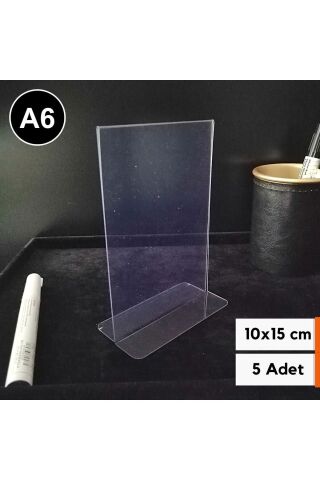 5 Adet Pvc Broşürlük Menülük Etiketlik 10x15 Cm Tutucu Dik Çift Yön A6 Masaüstü Föylük