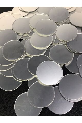 Gümüş Renkli Yapışkanlı Aynalı Pleksi Yuvarlak Kesim 5 Cm (25 Lİ PAKET)