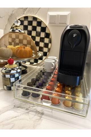 Pleksi Kahve Kapsül Standı Kahve Standı Nespresso Ebatında 70 Kapsül Kapasiteli (Şeffaf(