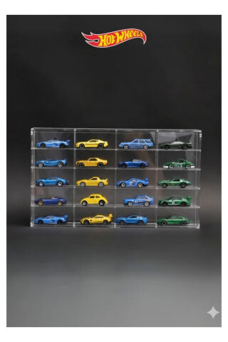 20’li Şeffaf Kapaklı Pleksi Raf - 1/64 Diecast Model Araba Koleksiyon Sergileme Kutusu