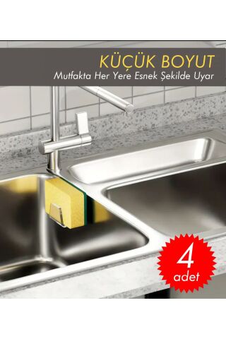 Pleksi aksesuar 4 ADET Yapışkanlı Pleksi Bulaşık Süngeri Tutucu Evye Düzenleyici Süngerlik