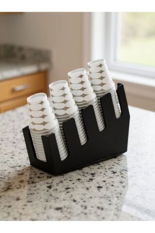 4 Bölmeli Kademeli Karton Bardak Standı - 8 Oz Bardak Uyumlu Pleksi