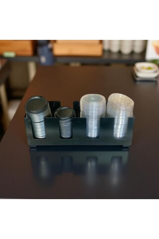 Karton Plastik Bardak Kapak Standı Tüm Boylara Uygun 4 Bölmeli Take Away Kapak Düzenleyici SİYAH