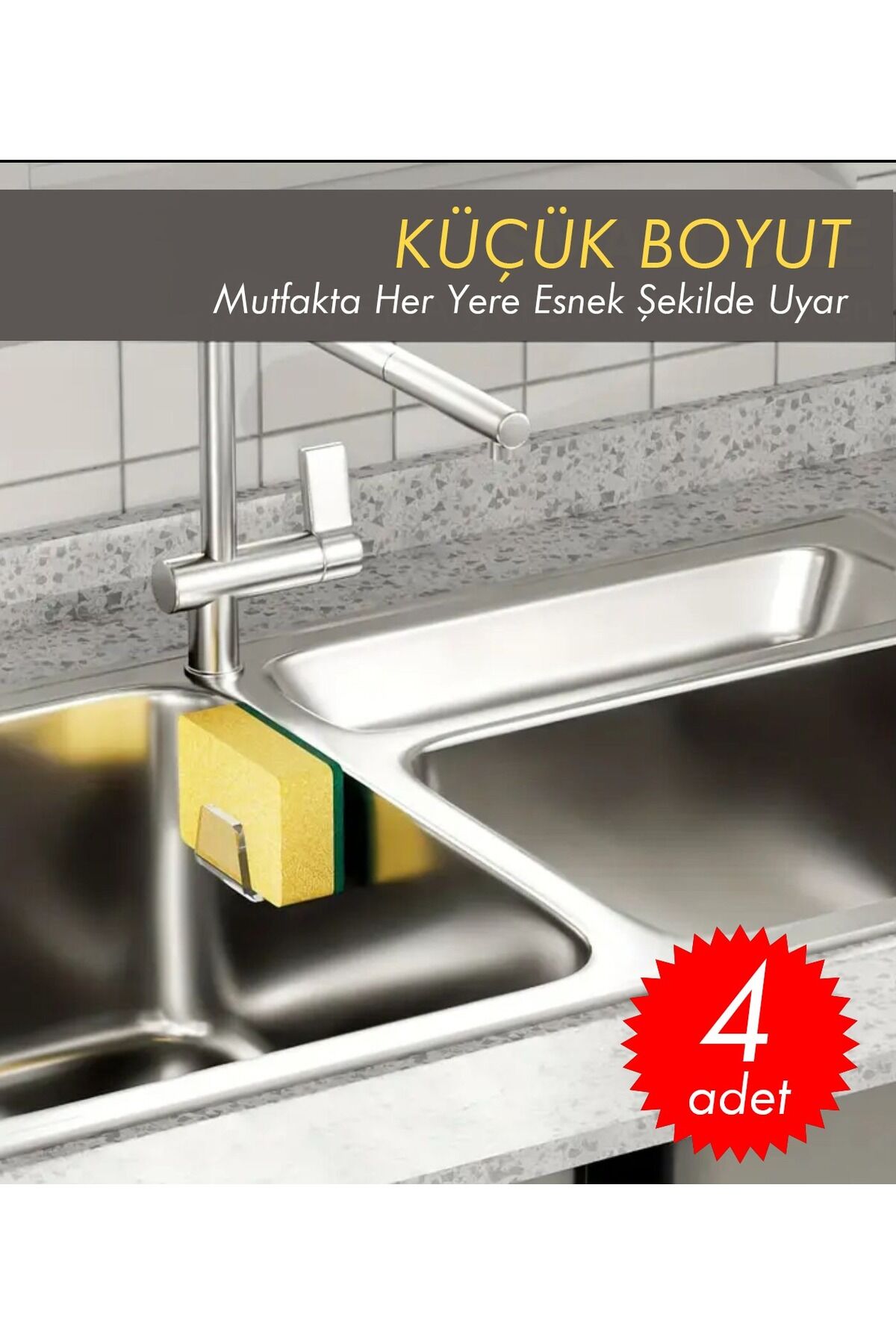5”ADET Yapışkanlı Pleksi Bulaşık Süngeri Tutucu Evye Düzenleyici Süngerlik