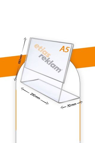 A5 L Tipi Yatay Masa Üstü Şeffaf Pleksi Föylük / Broşürlük